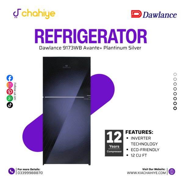 Dawlance 9173WB 12 Cu Ft Avante+ Platinum Silver Inverter Refrigerator