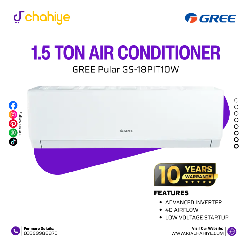 Gree 1.5 Ton Pular GS-18PIT10W DC Inverter Split Air Conditioner