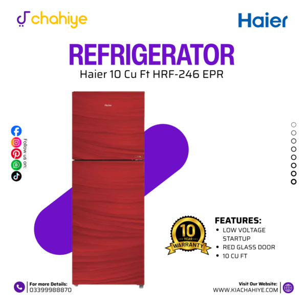 Haier 10 Cu Ft HRF-246 Red Glass Door Refrigerator