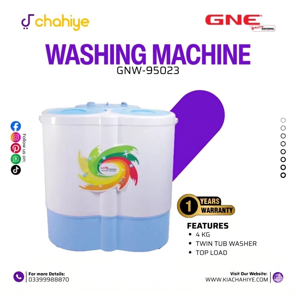 Gaba National GNW-95023 Twin Tub Baby Washing Machine – Blue